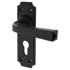 Olde Forge Smooth Black Euro Lock Door Handle - York Range - 152 x 48mm