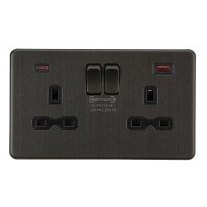 Knightsbridge 13A 2 Gang Type A/C 45W Fastcharge USB Socket with 2 x USB - Smoked Bronze/Black