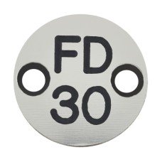 Exel FD30 Fire Door Sign - Drilled - 25mm Diameter - Rigid Plastic - Silver