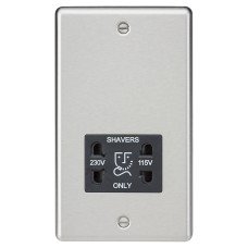 Knightsbridge 115/230V Round Edge Dual Voltage Shaver Socket - Brushed Chrome with Black Insert