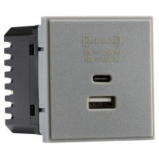 Knightsbridge 1 Gang Type A/C USB Charger Euro Module - 2.25A - Grey