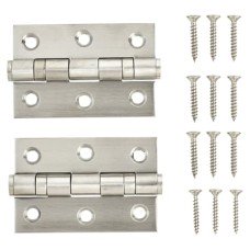 Twin Ball Bearing Butt Door Hinge - 75 x 50 x 2mm - Satin Stainless Steel - Pair