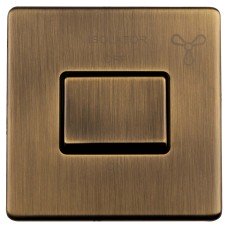 Eurolite Concealed 10A 1 Gang Screwless Flat Plate Triple Pole Fan Isolator Switch - Antique Brass