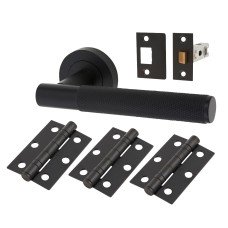 Serozzetta by Carlisle Brass Lagos Knurled Latch Door Handle on Rose Ultimate Kit - Matt Black