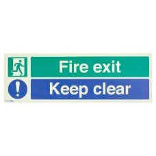 Exel Photoluminescent Fire Exit Keep Clear Sign - 450 x 150mm - Rigid Plastic