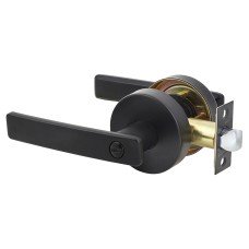 Exel Matt Black Straight Hotel Bathroom Door Handles on Round Rose Set