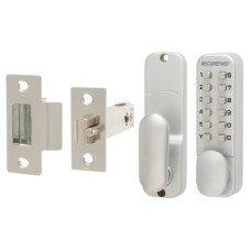 Securefast Easy Code Change Push Button Code Lock and Latch - Holdback Option - Satin Chrome
