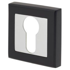 Exel Square Escutcheon - 52 x 52mm - Euro - Matt Black/Polished Chrome