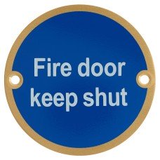 Hampstead Fire Door Keep Shut Door Sign - 75mm Diameter - Satin Brass