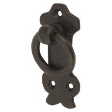 Olde Forge Ring Cabinet Drop Handle - 42mm Diameter on 80 x 36mm Plate - Antique Black Iron