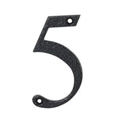 76mm Screw Fix Door Numeral - 5 - Antique Black Iron
