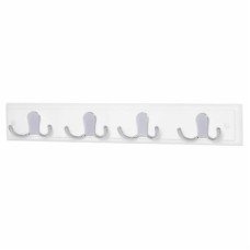 Exel Double Coat Hook Rail - 450 x 70 x 15mm - 4 Hooks - White Board with Polished Chrome Hooks