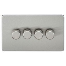 Knightsbridge 5 - 150W 4 Gang 2 Way Push On/Off Rotary Intelligent LED Dimmer Switch - Brush Chrome