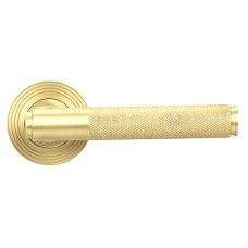 From The Anvil Satin Brass Knurled Door Handles on Round Beehive Rose - Brompton Range 