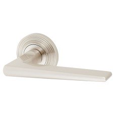Burlington BUR10 Satin Nickel Door Handles on Round Reeded Rose - Mayfair Range 