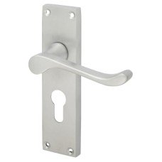 Exel Satin Chrome Victorian Scroll Euro Lock Door Handle - 155 x 42mm
