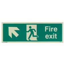 Exel Photoluminescent Fire Exit Running Man Arrow Up Left Sign - 450 x 150mm - Rigid Plastic