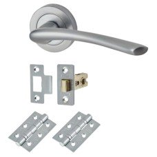 Exel Rimini Latch Door Handle on Rose Kit - Satin Chrome Exel Rimini Latch Door Handle on Rose Kit - Satin Chrome
