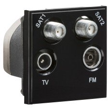 Knightsbridge 1 Gang TV + 2 x F type Satellite + FM/DAB Quadplexer Euro Module - Black