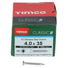 TIMCO Classic Pozi Countersunk Wood Screws - 4.0 x 35mm - A2 Stainless Steel - Pack of 200