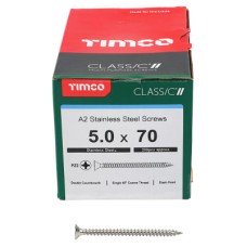 TIMCO Classic Pozi Countersunk Wood Screws - 5.0 x 70mm - A2 Stainless Steel - Pack of 200
