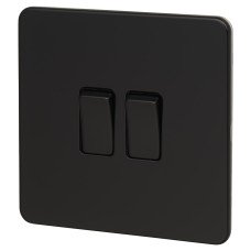 Knightsbridge 10AX 2 Gang 2 Way Screwless Flat Plate Light Switch - Matt Black with Black Rocker Knightsbridge 10AX 2 Gang 2 Way Screwless Flat Plate Light Switch - Matt Black with Black Rocker