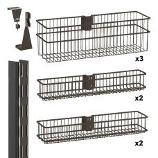 elfa Wardrobe & Over Door Storage Kit - 1 Twin Slot Wall Upright & 7 Mesh Baskets - Graphite