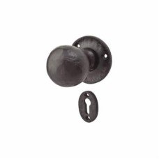 Olde Forge Ball Mortice/Rim Door Knob with Escutcheon - 62mm Rose Diameter - Antique Black Iron