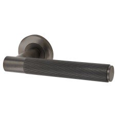 Alexander and Wilks Dark Bronze Reeded Door Handles on Round Rose - Spitfire Range 