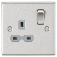 Knightsbridge 13A 1 Gang Double Pole Switched Socket - Brushed Chrome with Grey Insert