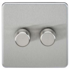 Knightsbridge 5 - 150W 2 Gang 2 Way Push On/Off Rotary Intelligent LED Dimmer Switch - Brush Chrome