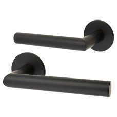 Jigtech Matt Black Door Handles on Round Slim Rose - Schema Minim Range 