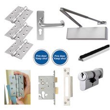 Heavy Duty Euro Lock on Backplate Fire Door Kit - Power Size 2-5 - Push/Pull Mounting - Aluminium