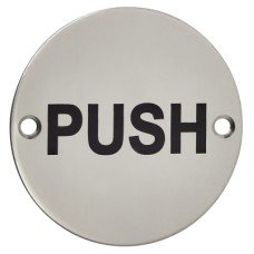 Exel Push Door Sign - 75mm Diameter - Polished Stainless Steel