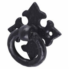 Olde Forge Ring Cabinet Drop Handle - 42mm Diameter on 57 x 57mm Plate - Antique Black Iron