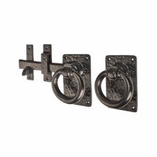 Elan Tudor Style Ring Gate Latch - 190mm Throw - Metalized Antique Black Iron