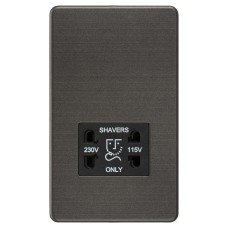 Knightsbridge 115/230V Screwless Flat Plate Dual Voltage Shaver Socket - Smoked Bronze/Black