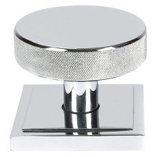 From The Anvil Brompton Round Knurled Centre Door Knob on Square Rose - 90 x 90mm Rose - Pol Chrome
