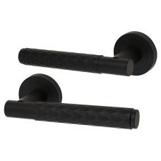 Exel Matt Black Diamond Door Handles on Round Rose - Luna Range 