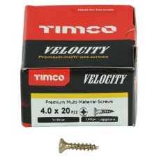 TIMCO Velocity Pozi Countersunk Wood Screws - 4.0 x 20mm - Yellow Zinc - Pack of 200