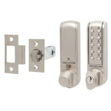 Codelocks CL2255 Digital Push Button Code Lock and Latch with Key Override - Brushed Steel