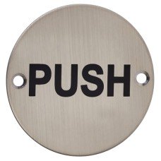 Exel Push Door Sign - 75mm Diameter - Satin Stainless Steel