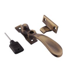 Exel Cast Victorian Locking Wedge Casement Window Fastener - Reversible - Antique Brass
