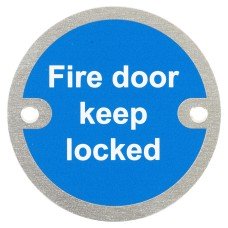 Exel Fire Door Keep Locked Door Sign - 75mm Diameter - Satin Aluminium