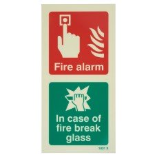 Exel Photoluminescent In Case Of Fire Break Glass Sign - 200 x 100mm - Rigid Plastic