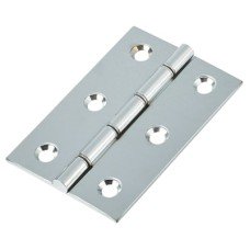 Double Steel Washered Butt Door Hinge - 75 x 50 x 2mm - Chrome Plated - Pair
