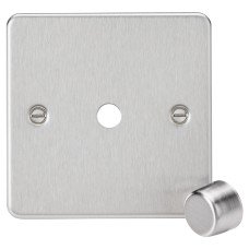 Knightsbridge 1 Gang Flat Plate Dimmer Plate with Metal Dimmer Cap - Brushed Chrome