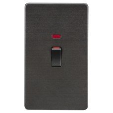 Knightsbridge 45A 2 Gang Screwless Double Pole Cooker Switch with Neon - Smoked Bronze