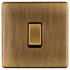 Eurolite Concealed 10A 1 Gang 2 Way Screwless Flat Plate Light Switch - Antique Brass/Black