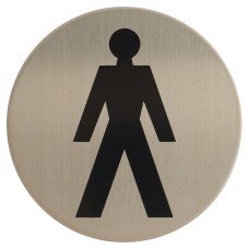Exel Male Toilet Door Sign - Self Adhesive - 75mm Diameter - Satin Stainless Steel